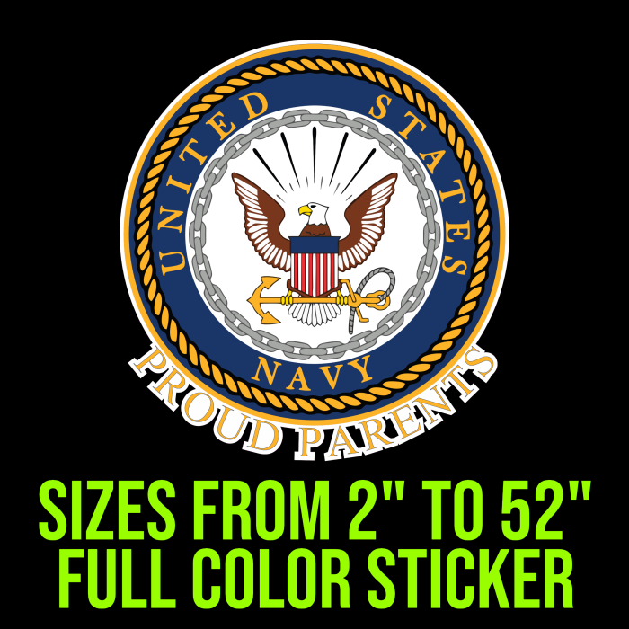 Navy Proud Parents Full Color Vinyl Decal- Custom Size - Up to 52 inches