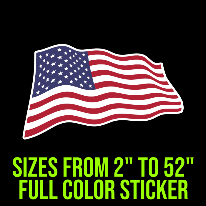 American Flag Waving Full Color Vinyl Decal - Custom Size - Up to 52 inches