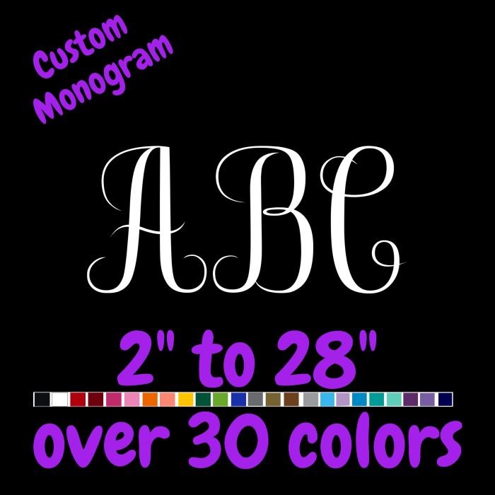 Custom Monogram Vinyl Sticker  - Custom Size - Up to 24 inches