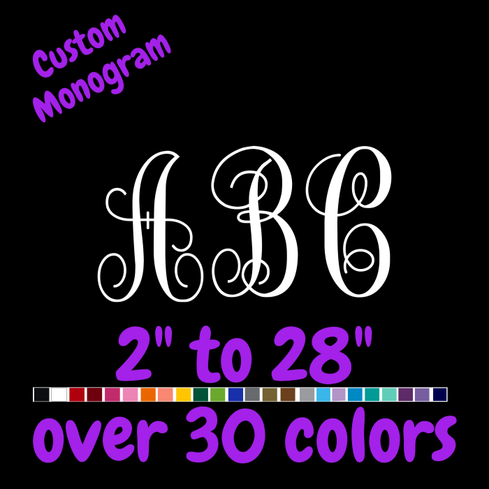 Custom Monogram Vinyl Sticker  - Custom Size - Up to 24 inches