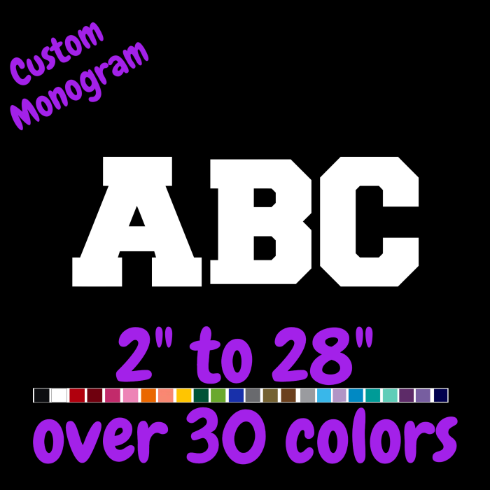 Custom Monogram Vinyl Sticker  - Custom Size - Up to 24 inches