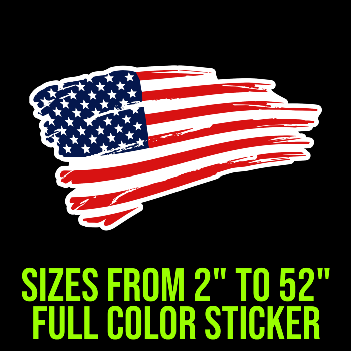 Distressed American Flag Full Color Vinyl Decal - Custom Size - Up to 52 inches