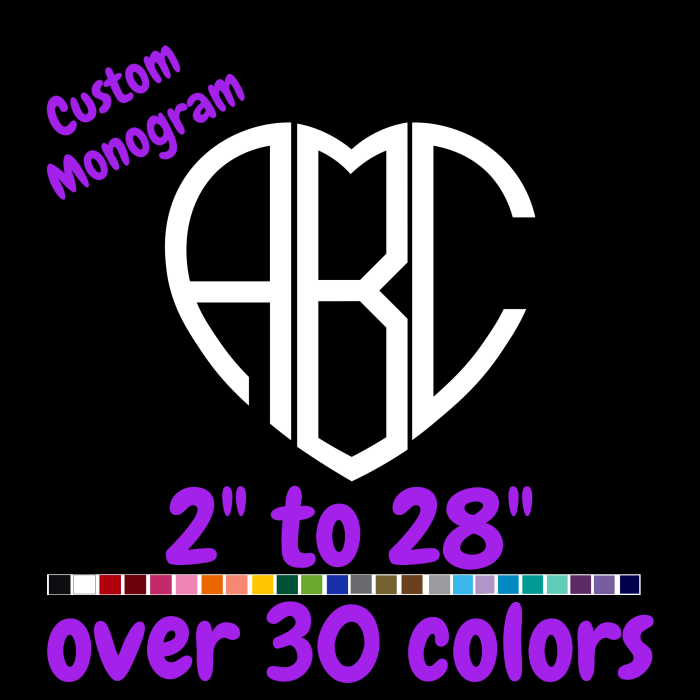 Custom Monogram Vinyl Sticker  - Custom Size - Up to 24 inches