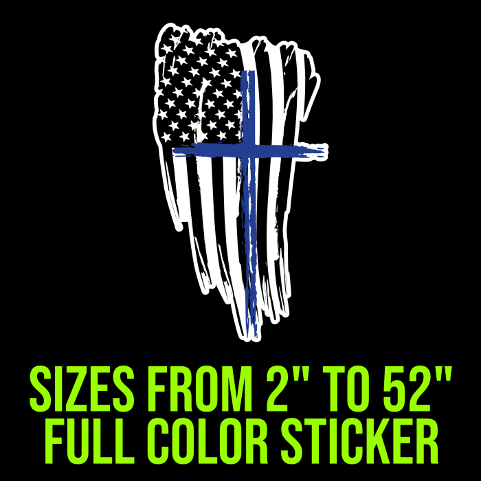 Distressed Flag with Cross Full Color Vinyl Decal - Custom Size - Up to 52 inches