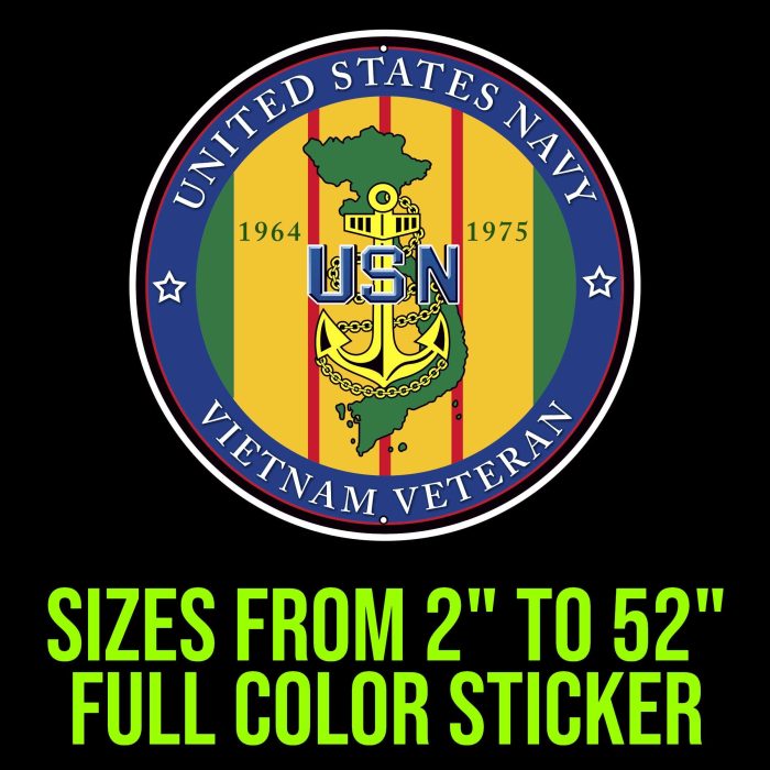 Navy Vietnam Veteran Full Color Vinyl Decal- Custom Size - Up to 52 inches