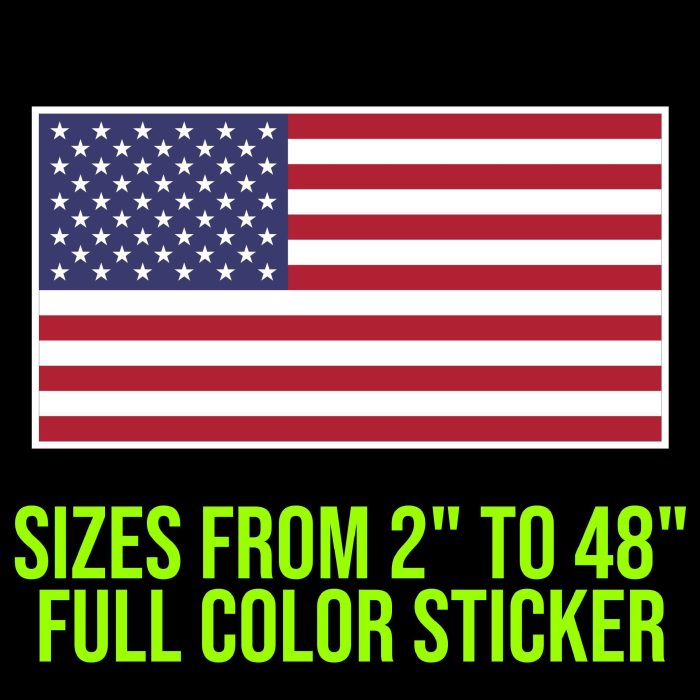 American Flag Full Color Vinyl Decal - Custom Size - Up to 52 inches