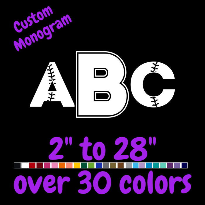 Custom Monogram Vinyl Sticker  - Custom Size - Up to 24 inches