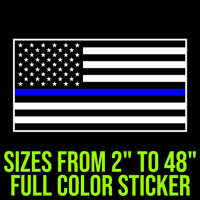 Blue Line American Flag Full Color Vinyl Decal - Custom Size - Up to 52 inches