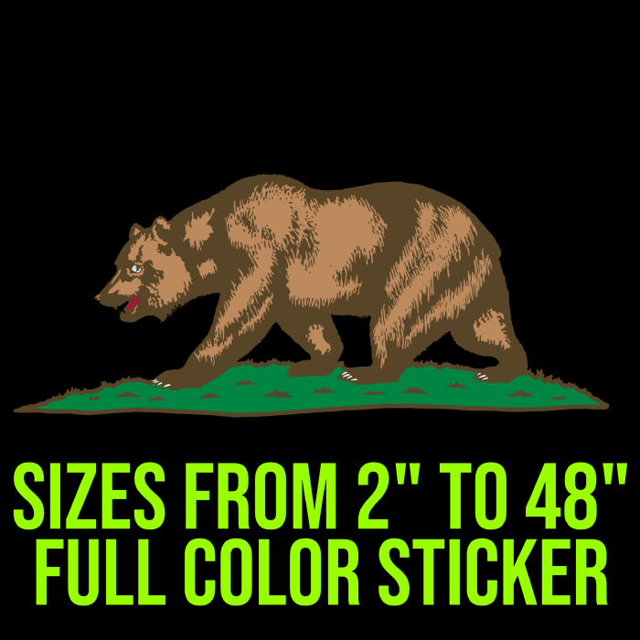 California Bear Full Color Vinyl Decal- Custom Size - Up to 52 inches