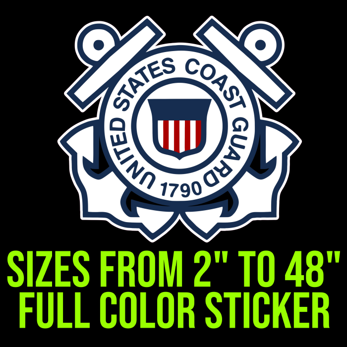 Coast Guard Full Color Vinyl Decal- Custom Size