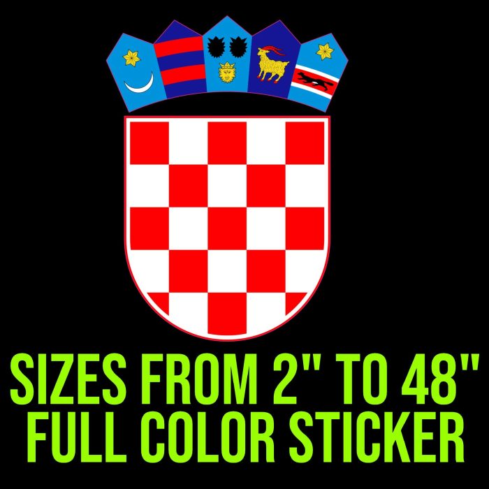 Croatian Crest Full Color Vinyl Decal- Custom Size - Up to 52 inches