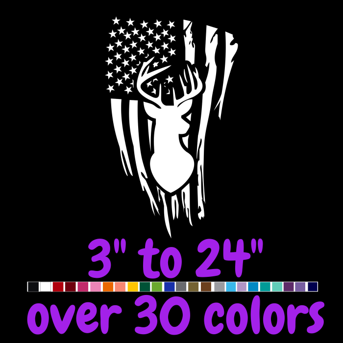 Deer with distressed Flag -  Vinyl Decal- Custom Size - Up to 24 inches