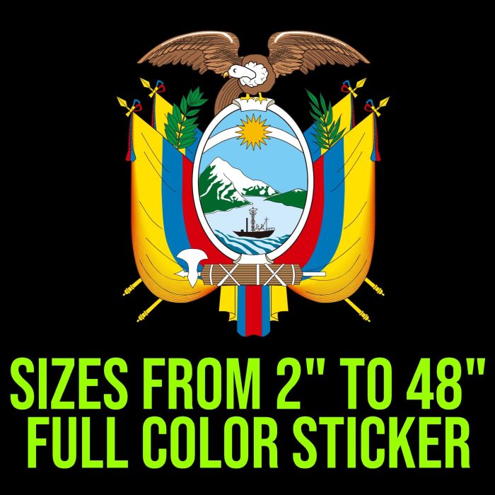 Ecuador Coat of Arms Full Color Vinyl Decal- Custom Size - Up to 52 inches