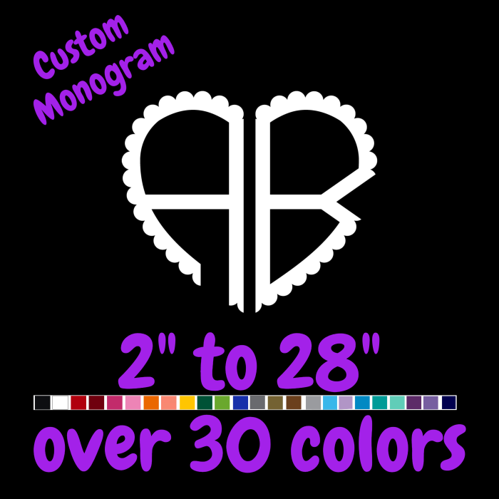 Custom Monogram Vinyl Sticker  - Custom Size - Up to 24 inches