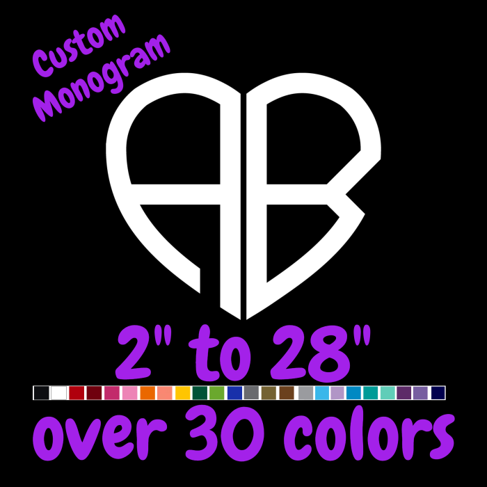 Custom Monogram Vinyl Sticker  - Custom Size - Up to 24 inches