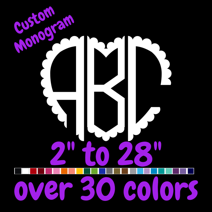 Custom Monogram Vinyl Sticker  - Custom Size - Up to 24 inches