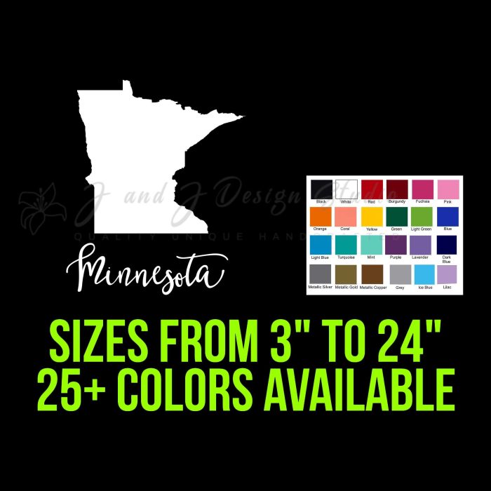 State of Minnesota Vinyl Decal - Custom Size - Up to 24 inches