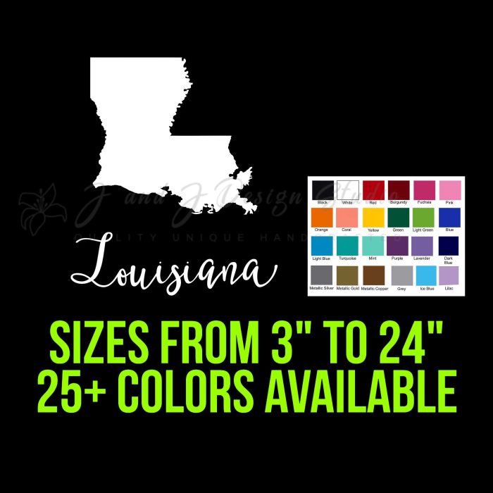 State of Louisiana Vinyl Decal - Custom Size - Up to 24 inches