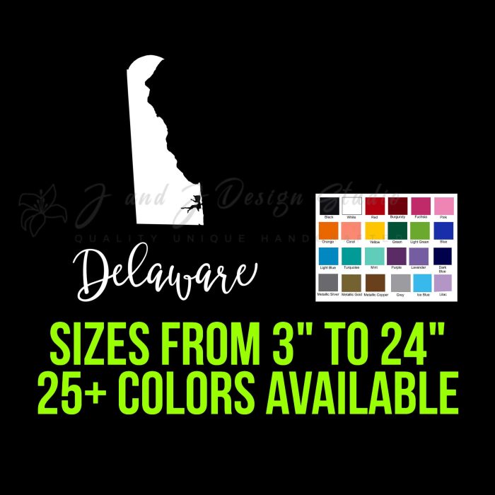 State of Delaware Vinyl Decal - Custom Size - Up to 24 inches