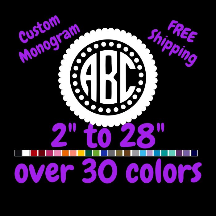 Custom Monogram Vinyl Sticker  - Custom Size - Up to 24 inches