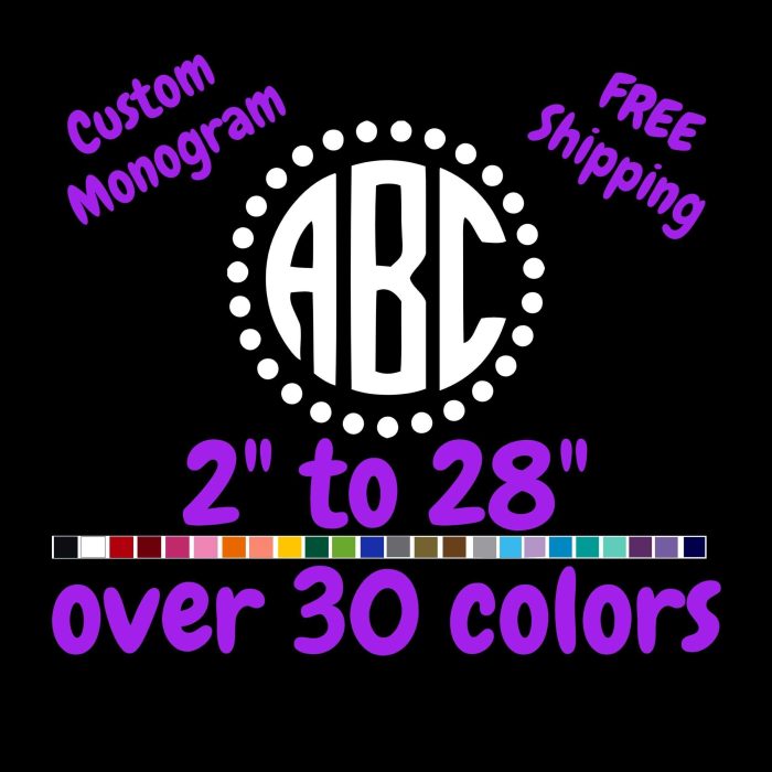 Custom Monogram Vinyl Sticker  - Custom Size - Up to 24 inches