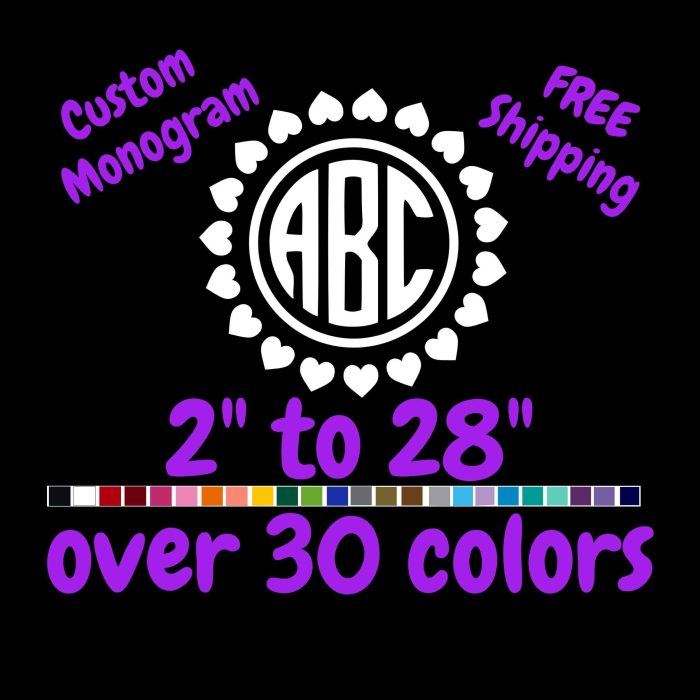 Custom Monogram Vinyl Sticker  - Custom Size - Up to 24 inches