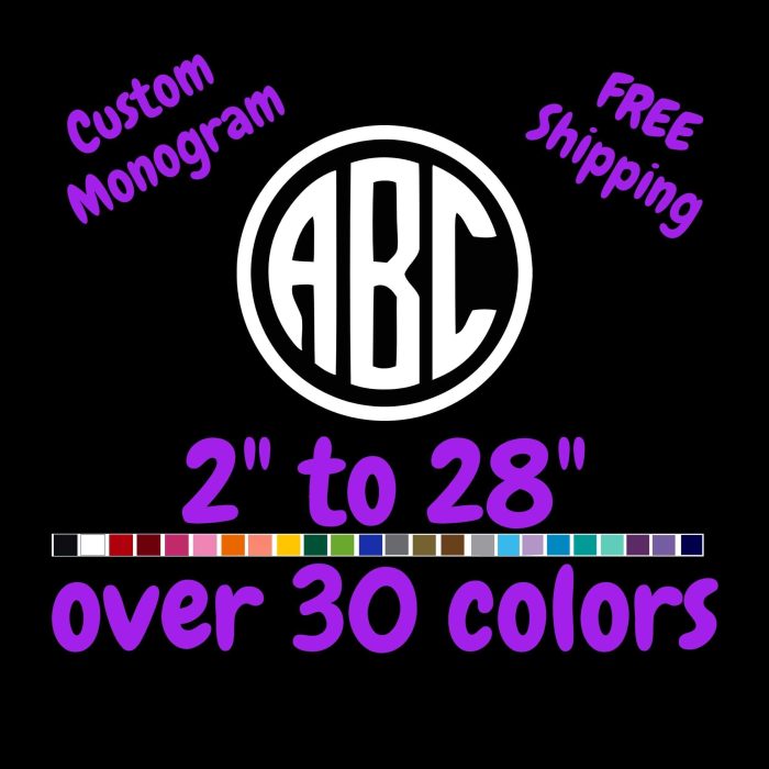 Custom Monogram Vinyl Sticker  - Custom Size - Up to 24 inches