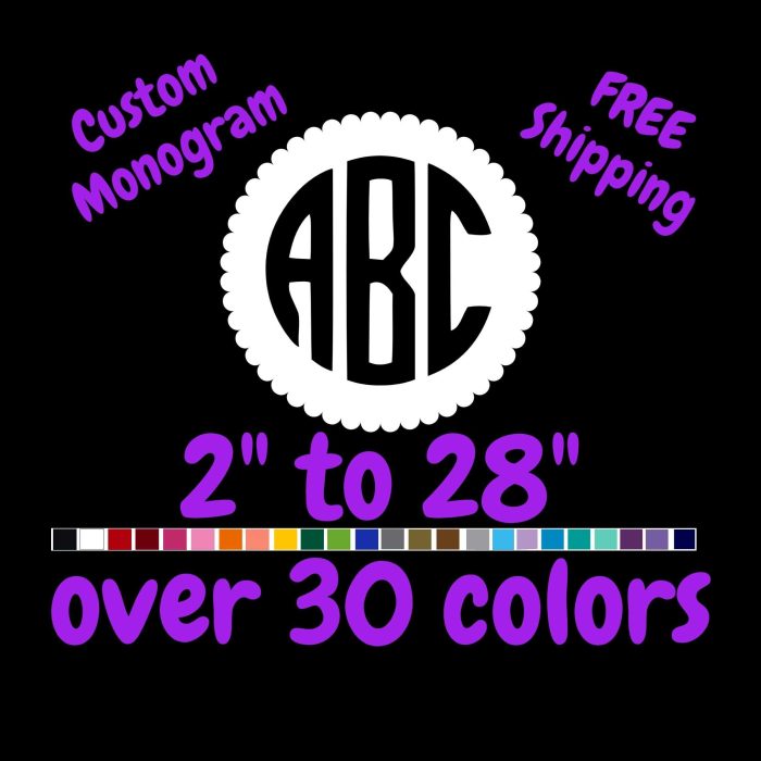 Custom Monogram Vinyl Sticker  - Custom Size - Up to 24 inches