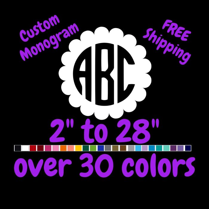 Custom Monogram Vinyl Sticker  - Custom Size - Up to 24 inches