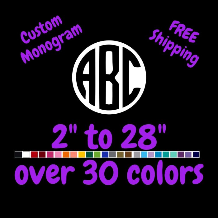 Custom Monogram Vinyl Sticker  - Custom Size - Up to 24 inches