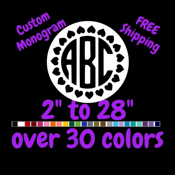 Custom Monogram Vinyl Sticker  - Custom Size - Up to 24 inches