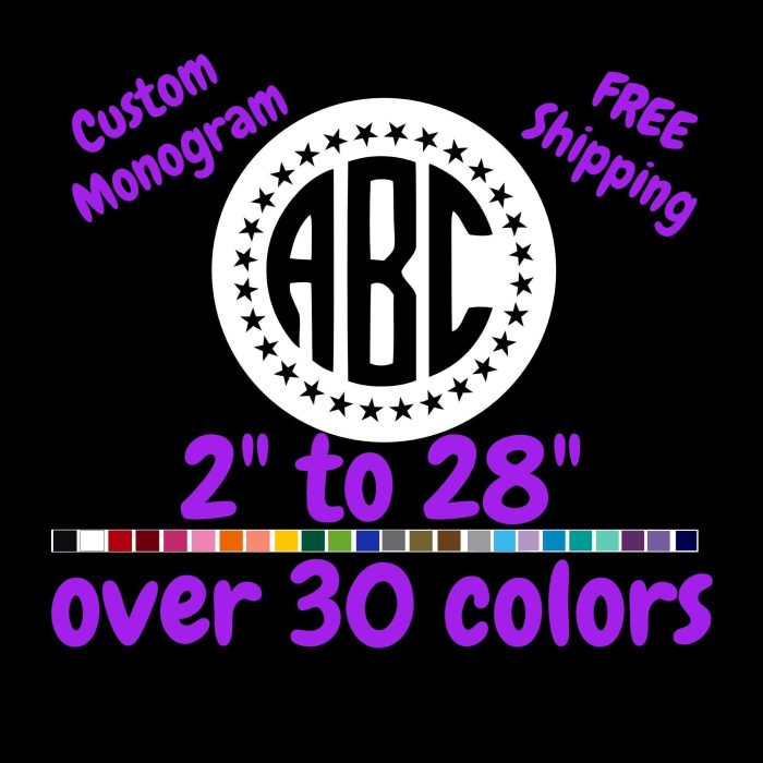 Custom Monogram Vinyl Sticker  - Custom Size - Up to 24 inches