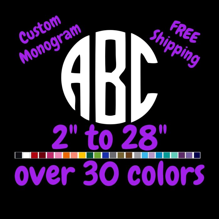 Custom Monogram Vinyl Sticker  - Custom Size - Up to 24 inches