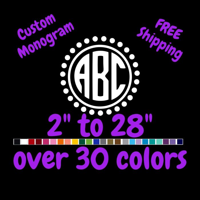 Custom Monogram Vinyl Sticker  - Custom Size - Up to 24 inches