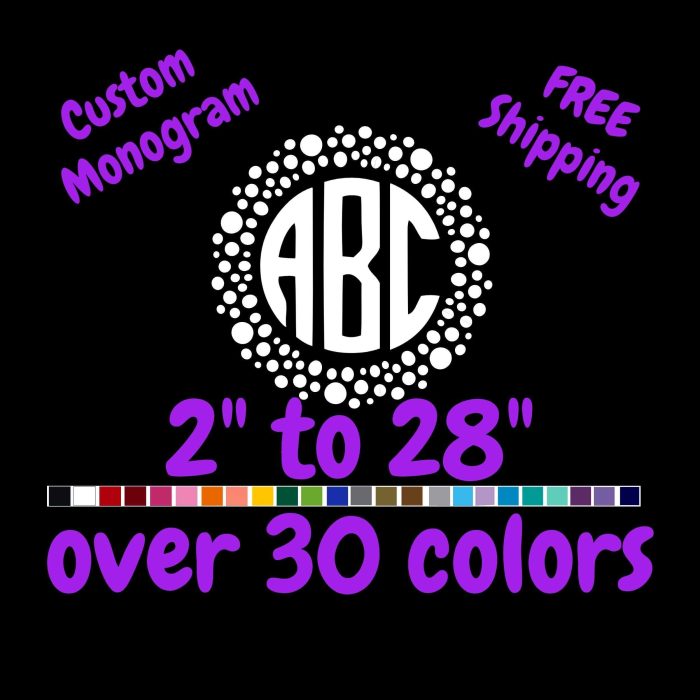 Custom Monogram Vinyl Sticker  - Custom Size - Up to 24 inches