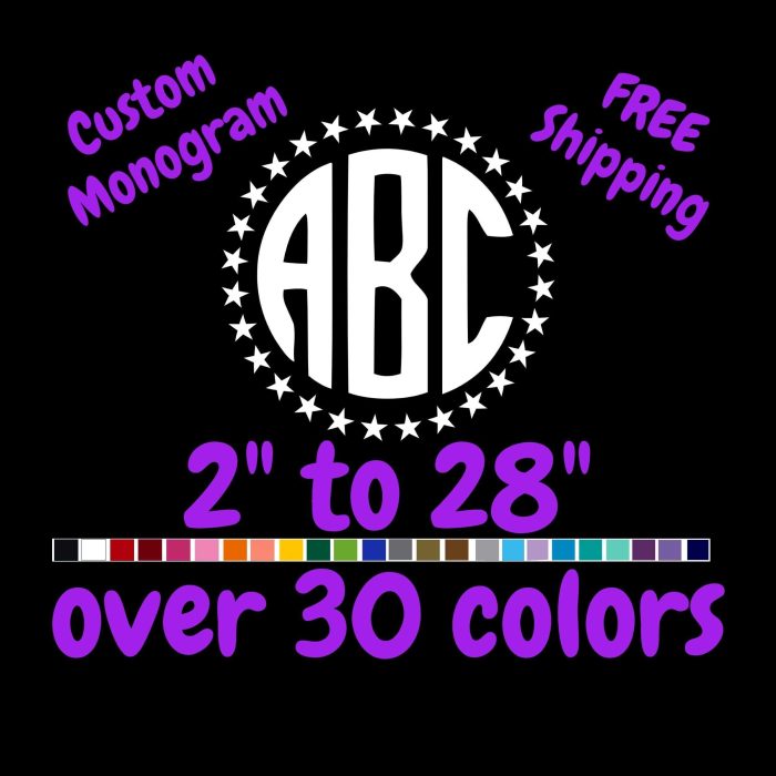 Custom Monogram Vinyl Sticker  - Custom Size - Up to 24 inches