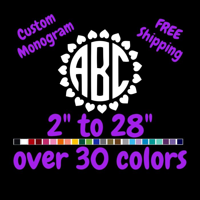 Custom Monogram Vinyl Sticker  - Custom Size - Up to 24 inches