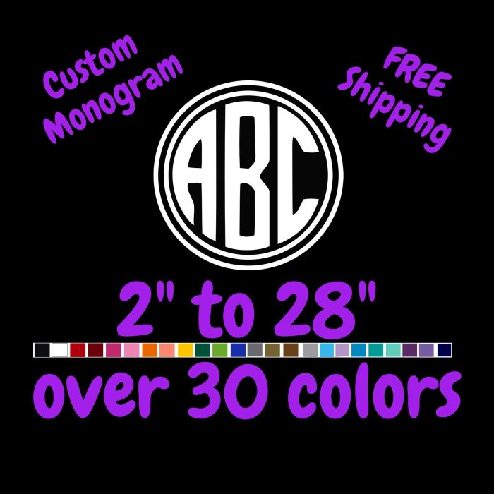 Custom Monogram Vinyl Sticker  - Custom Size - Up to 24 inches