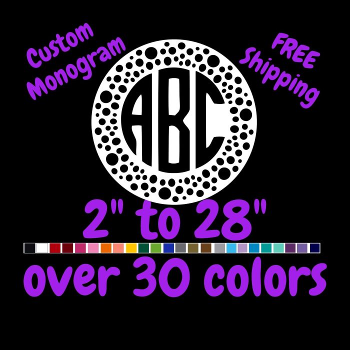 Custom Monogram Vinyl Sticker  - Custom Size - Up to 24 inches