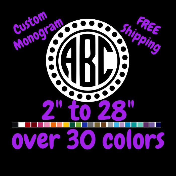 Custom Monogram Vinyl Sticker  - Custom Size - Up to 24 inches