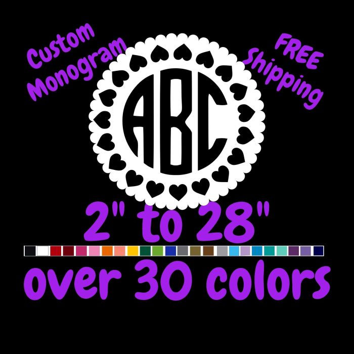 Custom Monogram Vinyl Sticker  - Custom Size - Up to 24 inches