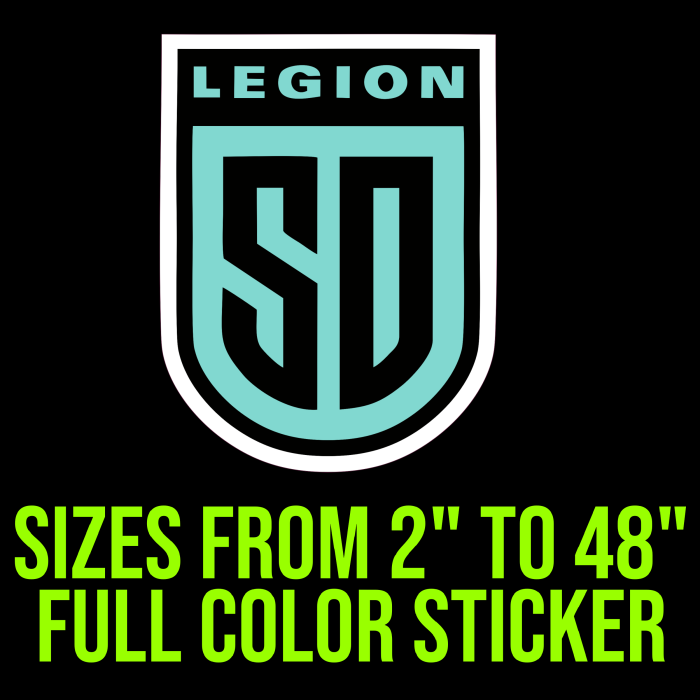 Legion SD - tiffany blue and black - Full Color Vinyl Decal- Custom Size - Up to 52 inches