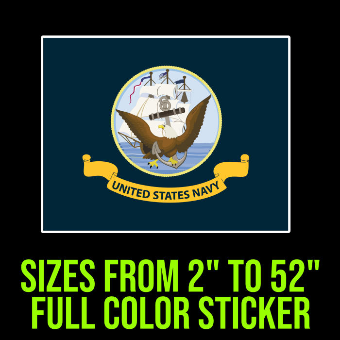 Navy Flag Full Color Vinyl Decal - Custom Size - Up to 52 inches