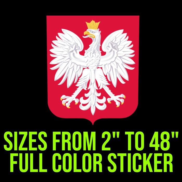 Polish Coat of Arms Full Color Vinyl Decal- Custom Size - Up to 52 inches