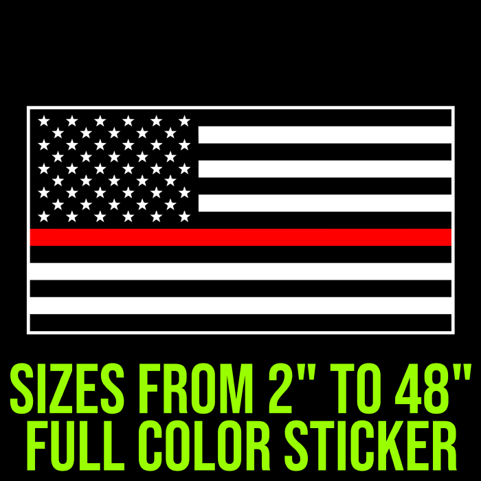 Red Line American Flag Full Color Vinyl Decal - Custom Size - Up to 52 inches