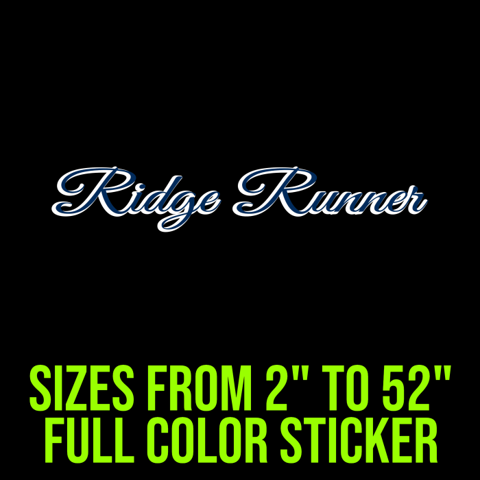 Ridge Runner Full Color Vinyl Decal - Custom Size - Up to 52 inches