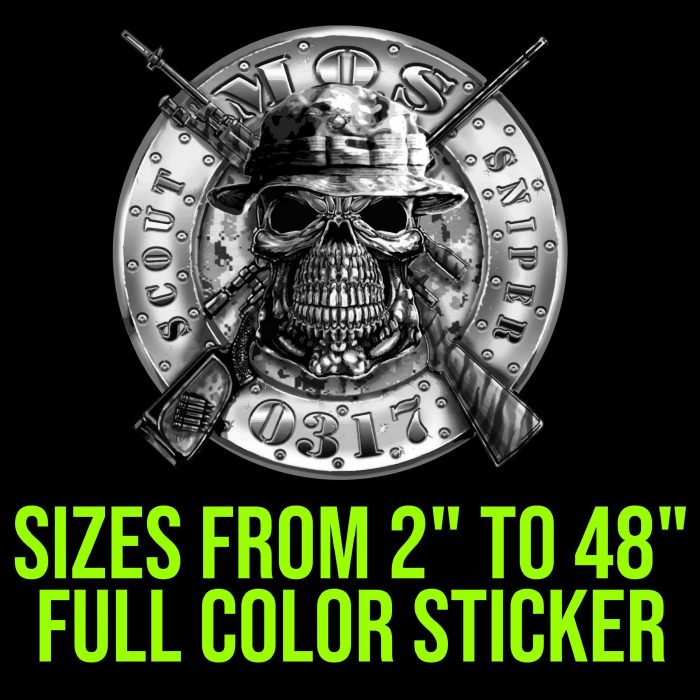 Marine Corp Scout Sniper 317 Full Color Vinyl Decal- Custom Size - Up to 52 inches