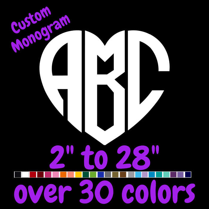 Custom Monogram Vinyl Sticker  - Custom Size - Up to 24 inches