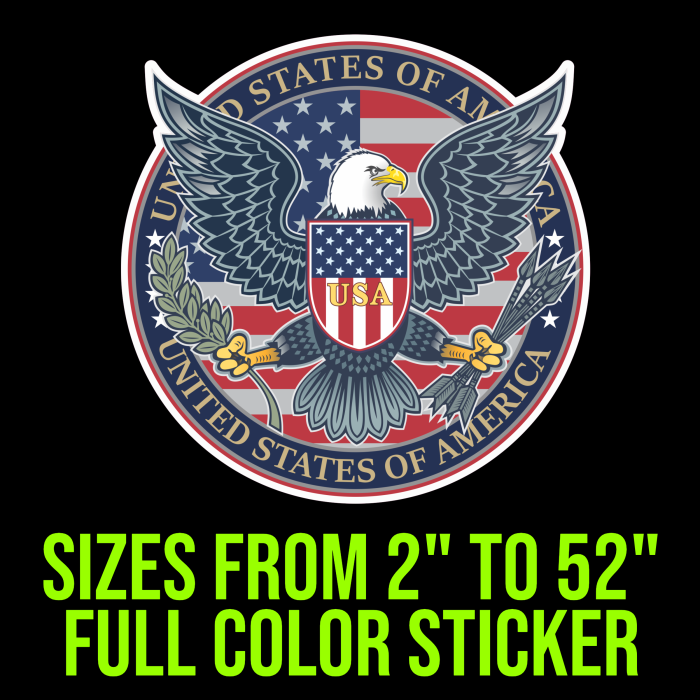 USA Eagle Full Color Vinyl Decal - Custom Size - Up to 52 inches