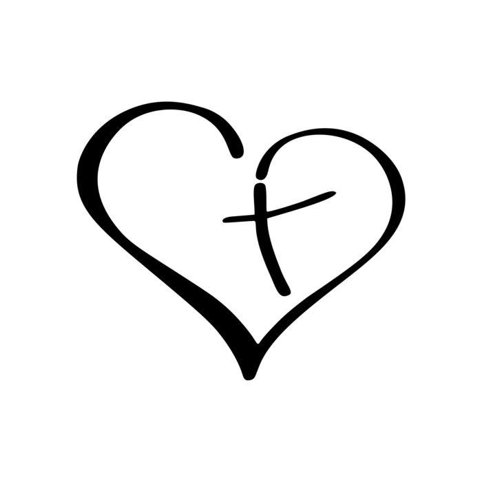 Heart with Cross - Vinyl Decal - Up to 24 inches